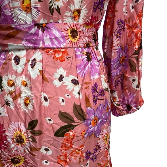 Rachel Parcell Pink Floral Shirt Dress Belted Tiered Ruffle Hem Long Sleeve 6 - Picture 14 of 16